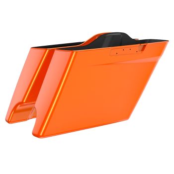 Wicked Orange Pearl Dual Cutout 4.5" Stretched Extended Saddlebags for 2014+ Harley Davidson Touring