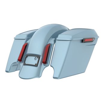 Sharkskin Blue stretched Bags, Lids Black Latch Hardware for '23-'24 Harley Touring CVO & 2024 Street Glide, Road Glide