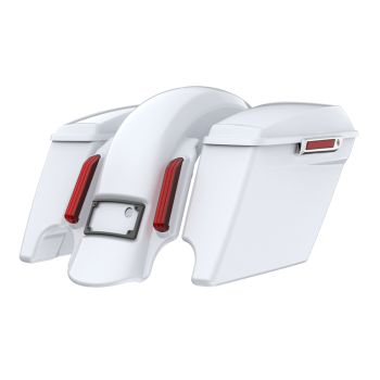 White Onyx Pearl   stretched Bags, Lids Chrome Latch Hardware for '23-'24 Harley Touring CVO & 2024 Street Glide, Road Glide