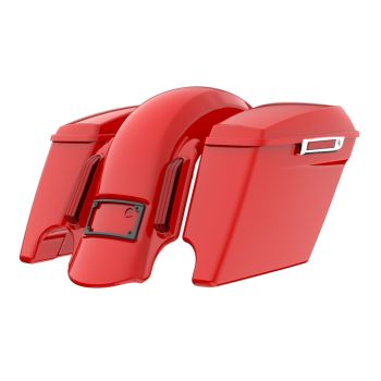 Rally Red stretched Bags, Lids Chrome Latch Hardware for '23-'24 Harley Touring CVO & 2024 Street Glide, Road Glide
