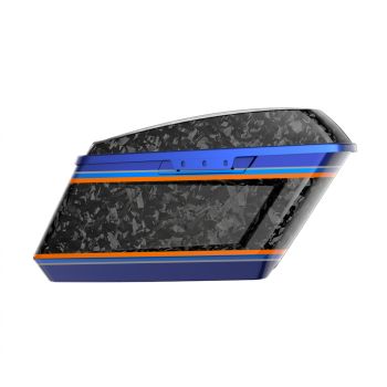 Advanblack Daybrake Aurora Blue Denim Glossy Black Forged Carbon Fiber Holeshot Chopped Saddlebags Bottoms and Lids Kit