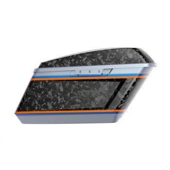 Advanblack Daybrake Atlas Silver Metallic Glossy Black Forged Carbon Fiber Holeshot Chopped Saddlebags Bottoms and Lids Kit