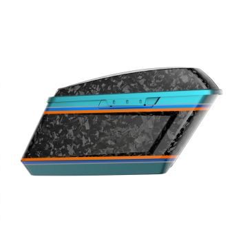Advanblack Daybrake Teal Thunder/Vivid Black Glossy Black Forged Carbon Fiber Holeshot Chopped Saddlebags Bottoms and Lids Kit