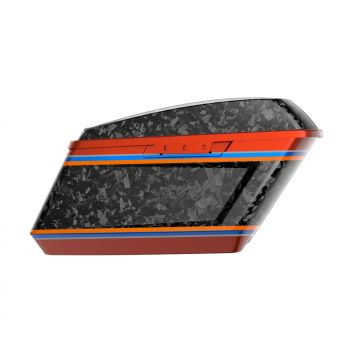Advanblack Daybrake Whiskey Firestorm with Flames Glossy Black Forged Carbon Fiber Holeshot Chopped Saddlebags Bottoms and Lids Kit