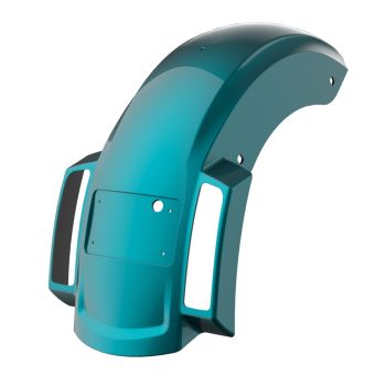 Teal Thunder/Vivid Black Holeshot Chopped Rear Fender with Curved LED License Plate Bracket for '23-Up Harley Touring