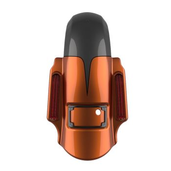 Scorched Orange and Silver Flux DOMINATOR STRETCHED REAR FENDER FOR 2014+ HARLEY DAVIDSON TOURING