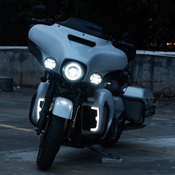 PRO FUZION LED Black Headlight w/ Halo FOR HARLEY TOURINGS/ SOFTAIL/ INDIAN
