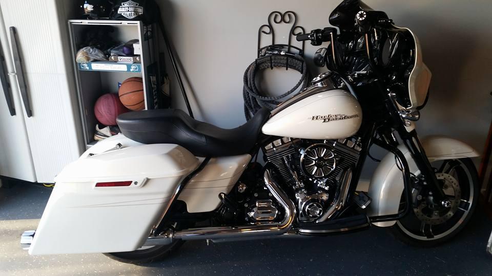 Installed pictures of the Morocco Gold Pearl Stretched Saddlebags within pin stripe from a Customer